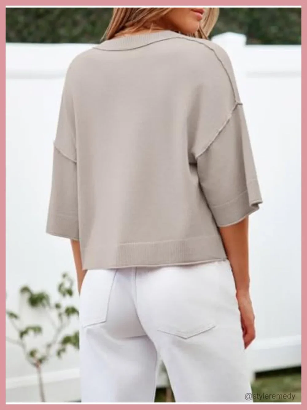 Oversized Cropped Half Sleeve Cardigan Button Front Loose Fit Knit Sweater